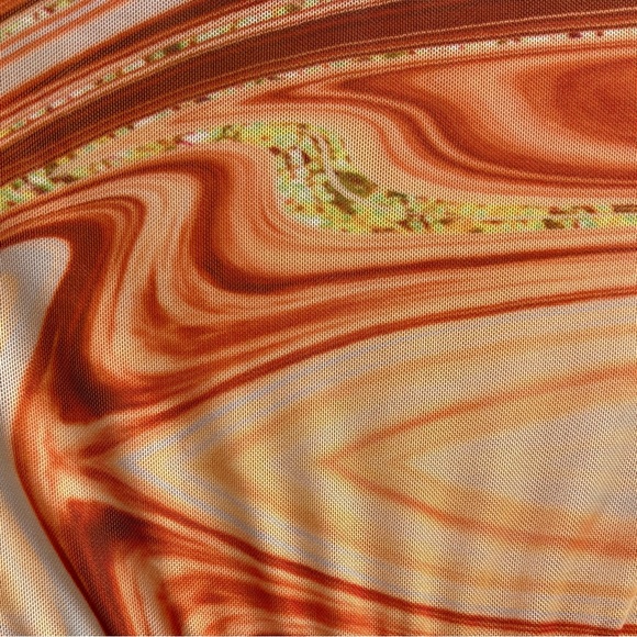 Blanc Mesh Copper Brown Swirl Top Size S 4 Crop Mock Neck Artsy Abstract Quartz - Picture 12 of 14